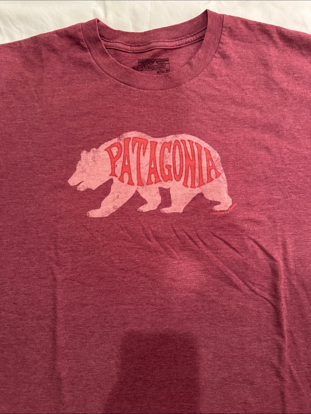 Patagonia Maroon Bear Logo Short Sleeve Tee